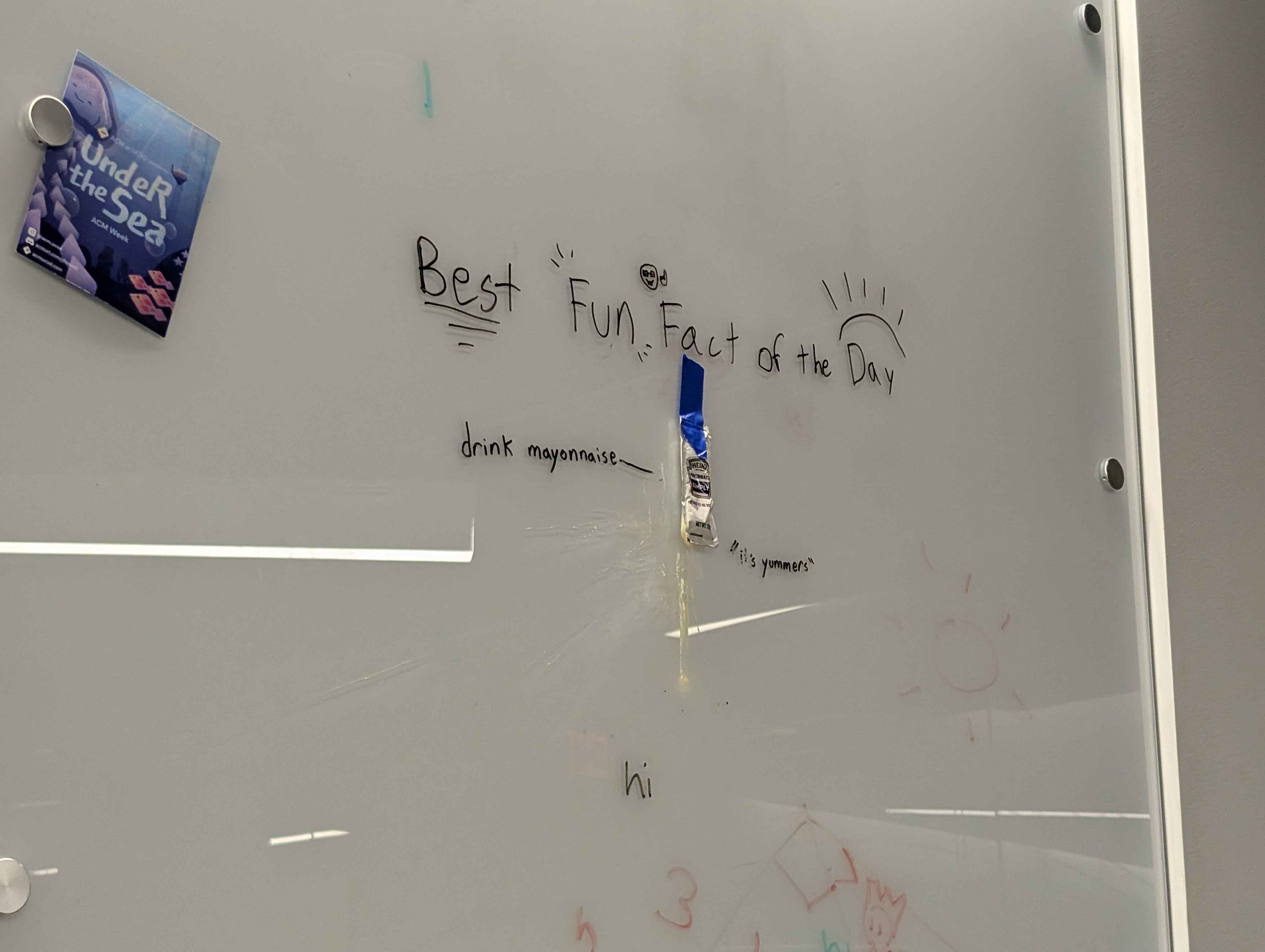 exploded mayo pack on whiteboard in Fishbowl